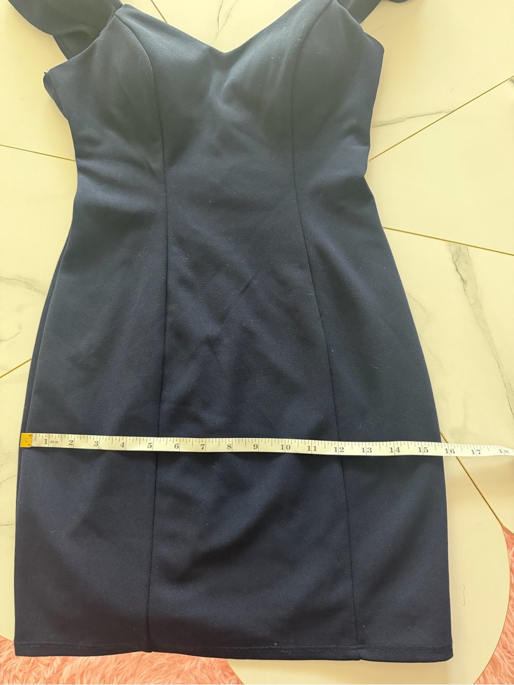 Barbiecore Women’s Navy Ruffle Sleeve Bodycon Dress with back detail - Picture 9 of 12